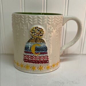 Anthropologie White Mug with Colorful Hat Design